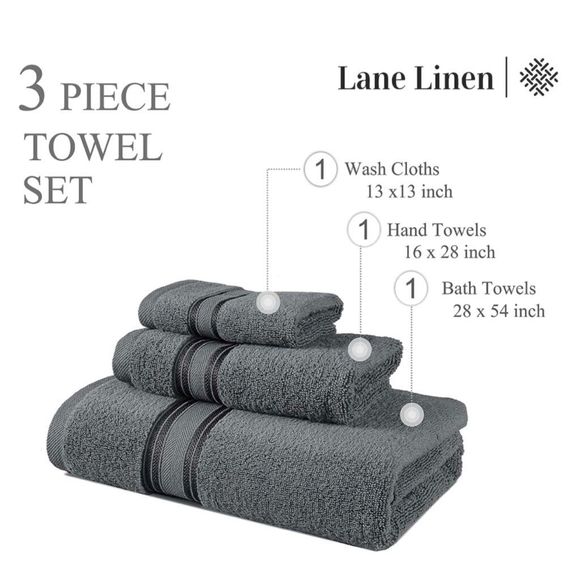 Lane Linen Zero Twist Towels - Set of 3 - Picture 2 of 5
